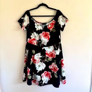 SHEIN Woman’s Plus 2XL Black Floral Fit & Flare Decorative V-Neck Dress